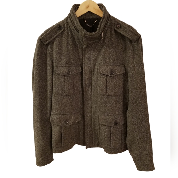 Zara Jackets & Coats Zara Man Coat Tweed Like Epaulets Gray Size Xl